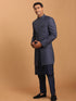 Vastramay Men's Navy Blue Sherwani With Kurta Pant Set
